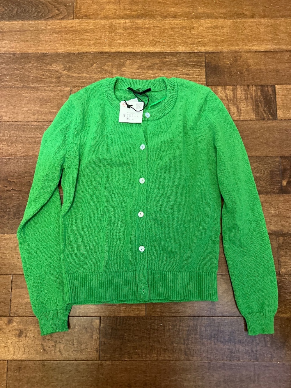 Zara Bright Green Crewneck Button Cardigan